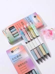 5pcs/Set Soft Color Erasable Gel Pens, 0.5mm Smooth Black Ink Pen Set, Minimalist Student Stationery, Suitable For Learning, Note-Taking, Journaling, Office Supplies And Daily Writing - A - View 1