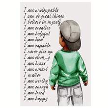 1件裝 無框兒童正向肯定語非洲裔男孩海報畫布牆飾，適合臥室、客廳、走廊，30.48X45.72cm - Q - 查看 2