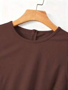 Vestido mini de fiesta de moda con cuello redondo, bloque de color y volante en el bajo para mujer - Cafetería - Ver 4