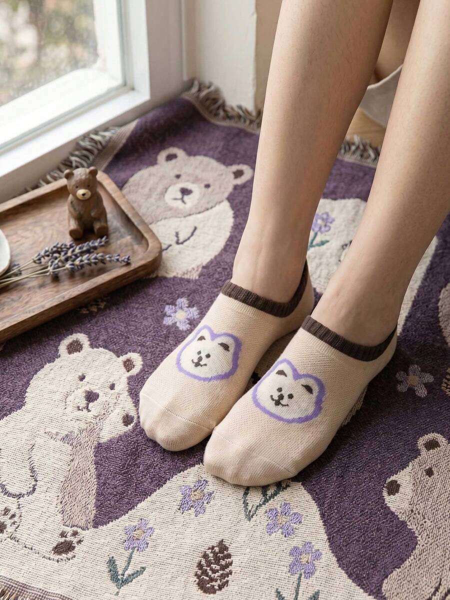 1/2/4 Pairs Cute Cartoon Animal Print Low Cut Socks For Women, Breathable Mesh Invisible Socks, Casual Daily Wear, Random Styles - Multicolor - View 1