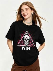 Camiseta de manga corta con cuello redondo suave y casual para mujer de verano| Dulce Oscuro y Genial,WIN, Salpicadura de Tinta Rosa|Tops para salir, Estilo callejero europeo y americano, Casual deportivo, Estilo unisex, Estilo casual urbano, Tops bonitos, Generación Z, Curvas, Ropa Y2K, Camisetas divertidas, Tops de mujer, Conjuntos de vacaciones para mujer, Top lindo, Camiseta gráfica, Conjuntos de primavera, Camisetas holgadas, Ropa urbana retro, Estilo de los 90, Estilo de los 2000, Subcultura, Top negro, Tops blancos, Conjunto de fiesta de los 90. - Negro - Ver 11
