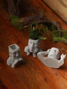 3pcs Mini Moai Statue, Cute Easter Island Head Figurine, Comfortable And Aesthetic Desktop Decor, Micro Landscape Aquarium Decoration, Retro Stone-Like Plastic Sculpture, Adorable Office Home Bookshelf Decor, DIY Fairy Garden Ornament, Creative Collectible Gift For Friends - Happy Aquarium - View 6