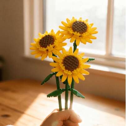 DIY Building Block Flower Bouquet Set, Sunflower & Gerbera Daisy Shaped, Puzzle Toy For Boys & Girls, Home Decor & Desktop Ornament, Ideal Birthday, Thanksgiving, Valentine's Day, Christmas, New Year Gift