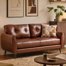 Sofa Couch 61" Small Loveseat Couches For Living Room Chestnut Brown Leather Couch Mid Century Modern Tufted Mini Sofa Comfy Office 2 Seat Settee Love Seat For Small Spaces Bedroom - màu nâu - Xem 1