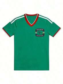 Retro Sports Style Soccer Jerseys, Mexican National Team Inspired Design - Short Sleeve Tops For Men And Women - Lightweight And Breathable Fabric, V-Neck With Striped Details - For Soccer Fans, Sporting Events And Casual Urban Style, Durable For Everyday Wear - 綠色 - 查看 2