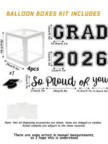 2026 Luxury Graduation Party Decorations, White Graduation Decor, Minimalist Style Graduation Ball Gift Box Set, Suitable For Middle School, High School, University And Other Grade Graduation Parties. Reusable Balloon Box For Graduation Photo Booth And Ball Party Supplies, Printed With "Class Of 2026", "2026: I'm Proud Of You", Congratulatory Graduation Party Decorations Suitable For Any Grade. - White Balloon Box - View 3