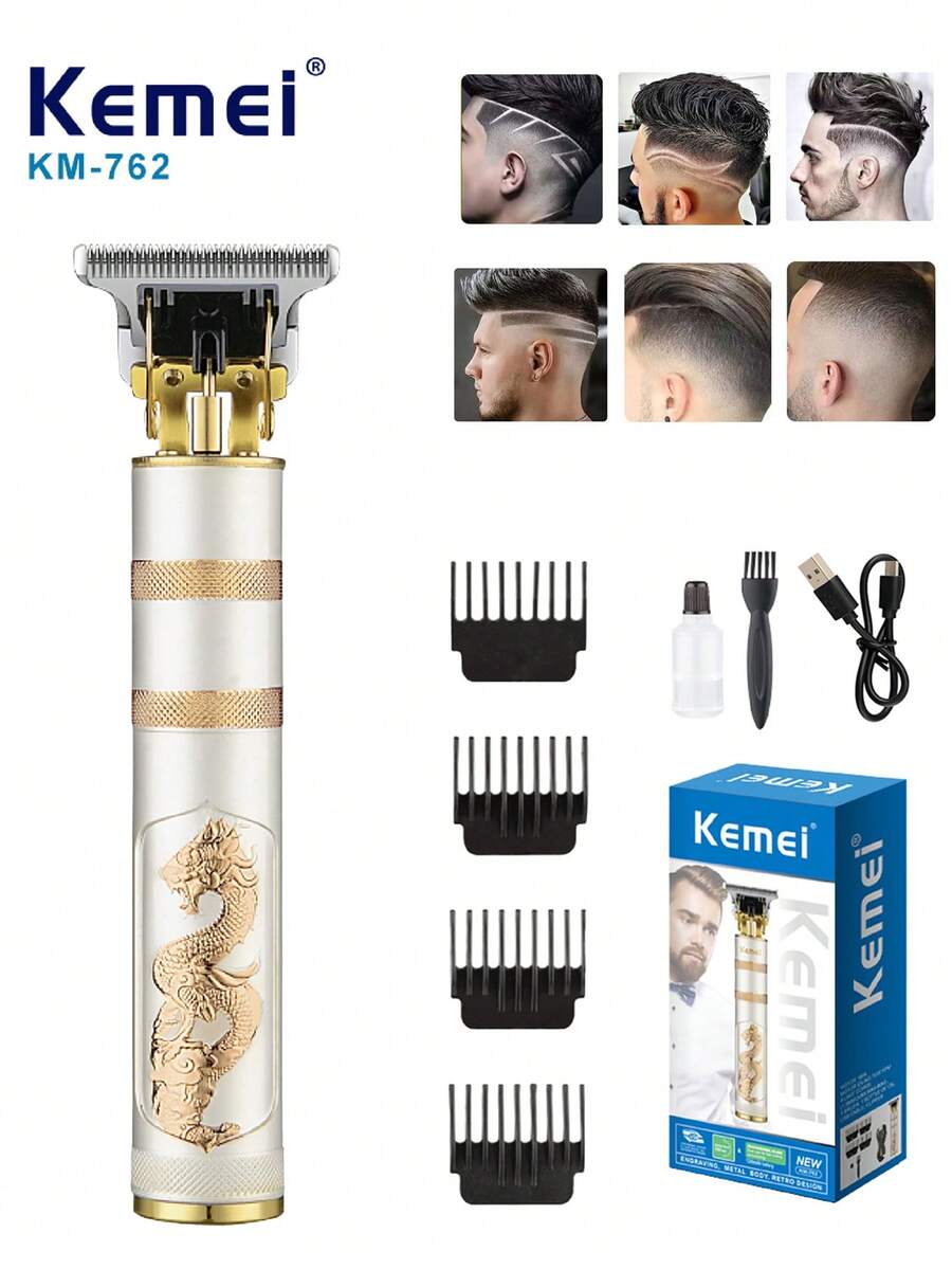 Kemei 电动理发器 光头理发器 电动剃须刀 迷你胡须修剪器 USB充电式雕刻修剪器 带四个导梳 便携式理发剃须工具 旅行必备 男士礼物