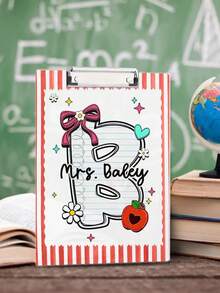 1pc Custom Name Teacher Clipboard, Personalized Teacher Appreciation Gifts, Monogram Initial Teacher Clipboard, Stripe Teacher Acrylic Paper Clipboard With Metal Clip, End Of School Teacher Gifts, Back To School - Multicolor - View 7