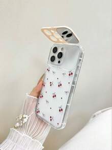 1pc Transparent TPU Cherry Phone Case With Mirror Stand And Detachable Chain, Shockproof Phone Cover For IPhone 11 12 13 14 12 Pro Max 13 Pro Max 14 Pro Max 15 15 Pro 15 Pro Max 16 16 Pro 16 Pro Max 17 17 Pro 17 Pro Max - Multicolor - View 4