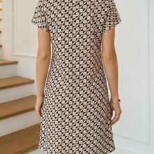 guangzhougaolangshangmao  Vestido casual y de oficina con estampado total, conjuntos de verano, atuendos de vacaciones para mujeres, atuendos para salir - Azul - Ver 3