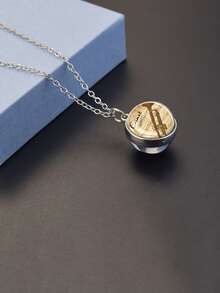1PC Music Themed Instrument Patterned Necklace, Double-Sided Spherical Glass Inlaid Pendant, Suitable For Couples To Exchange Or As A Birthday Gift. - Silver - View 10
