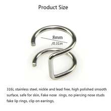 2-Piece Set Of 316L Stainless Steel, Includes Fake Earrings, Ear Clips And Lip Rings, Unisex, No Piercing Required, Ear Bone Earrings, Lip Earrings. - A1-2件-銀色 - 查看 4