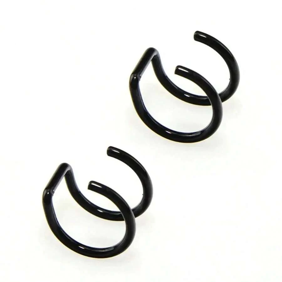 2-Piece Set Of 316L Stainless Steel, Includes Fake Earrings, Ear Clips And Lip Rings, Unisex, No Piercing Required, Ear Bone Earrings, Lip Earrings. - B2-2件裝-黑色 - 查看 1