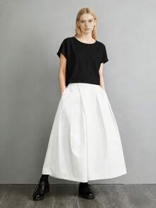 Pantalones anchos y sueltos con diseño plisado para mujer, color blanco, nueva colección primavera/verano - Blanco - Ver 3