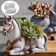 Horse Flower Pot Resin Silicone Mold Cute Horse Plant Vase Flower Pot Decorative Mold Gypsum Mold Cement Mold Concrete Mold - A - View 3