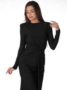 Đầm dài tay xếp ly màu hồng, kiểu dáng thanh lịch mùa thu/đông xuân. - màu đen - Xem 5