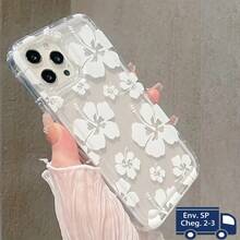 Capinha de Celular Transparente com Flores Delicadas Anti-Impacto Resistente com 3 Modelos: Cerejeira Rosa Flor de Cerejeira Completa e Hibiscos Brancos Estilo Floral para Phone 17 16 15 14 13 12 11 X XR XS Pro capinha phone 15 promax capinha phone 17 pro capinha phone 16 promax capinha phone 13 pro brasil masculino - Multicolorido 3 - Visão 4