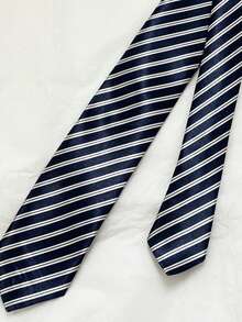 1pc Striped Hand-Woven Tie, Suitable For Casual Street Style & Daily Wear, British Style For Dress For Christmas Decor - Black - View 3