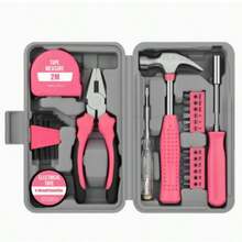 24pcs Pink Home Repair Tool Set, Portable Manual Tool Kit With Hammer, Vise, Wrench, Screwdriver, Etc., Suitable For DIY Projects And Car Emergency Repair, Fashionable Pink Tool Set With Neat Storage Design - 24Pcs Set-Pink - View 2