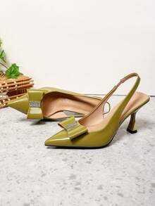 Sandalias de tacón alto con lazo de strass para mujer - Verde militar - Ver 6