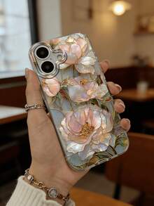 Gradient 2D Printed Shell Pearl Peony Pattern Transparent Mesh Back Film Phone Case, Luxury Enamel Floral Atmosphere Shockproof Protective Cover, Compatible With IPhone 13/11/17/17 Pro/16/14/15/15 Pro/15 Plus/15 Pro Max/7 Plus/8 Plus/X/XS Max/XR/11 Pro/12 Pro/13 Pro/14 Pro/12 Mini/13 Mini/11 Pro Max - Multicolor - View 2