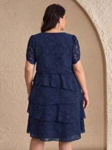 Reflora Vestido de moda con cuello redondo, mangas con volantes y estampado floral para mujer de talla - Azul - Ver 5