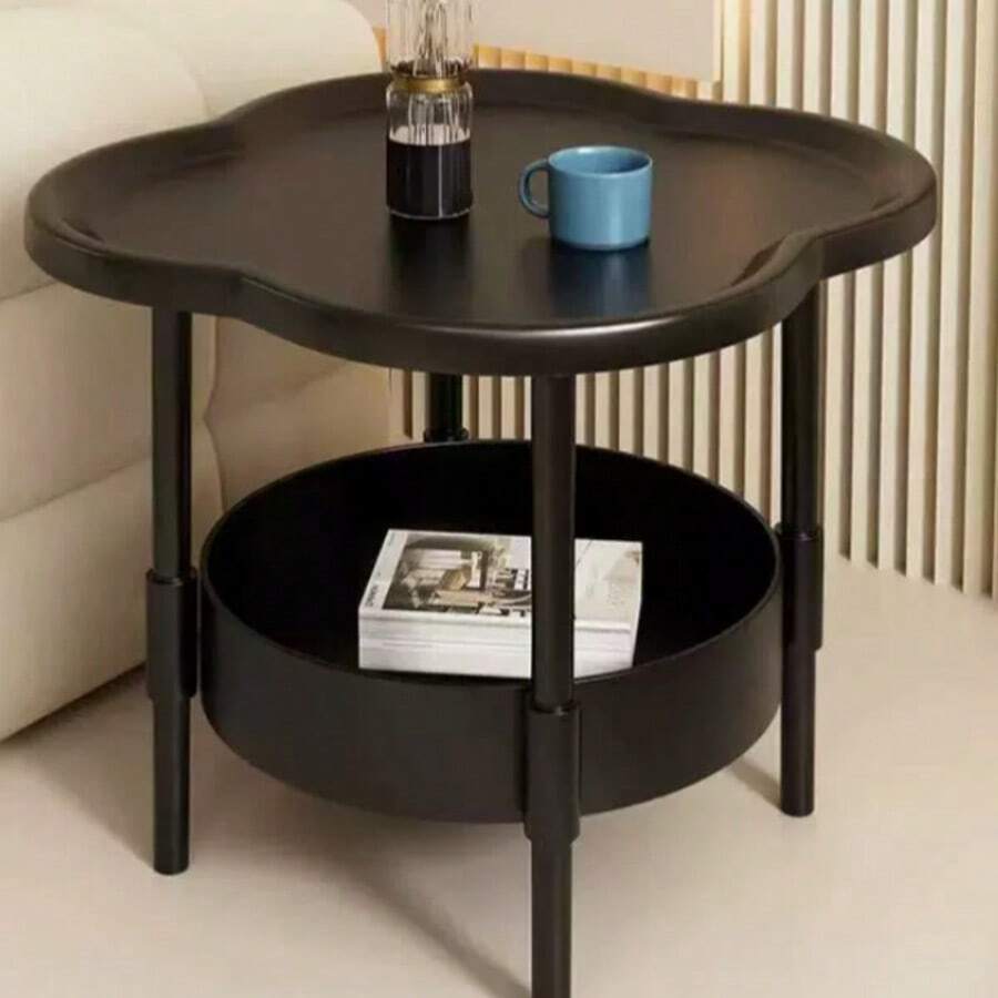 Mesa lateral de plástico minimalista - Gabinete de noche con diseño de trébol ultra estable y duradero - Almacenamiento para sala de estar, estudio y dormitorio - Blanco - Ver 1