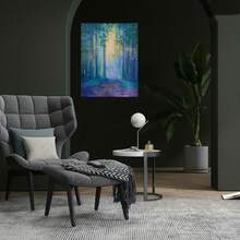 1 pieza de arte de pared en lienzo abstracto de bosque pastel - Pintura moderna minimalista verde púrpura rosa, marco de madera envuelto a prueba de agua, paisaje de naturaleza sereno listo para colgar para sala de estar, dormitorio, baño, regalo de inauguración de la casa, decoración del hogar con tonos suaves y apagados - Enmarcado - Ver 2