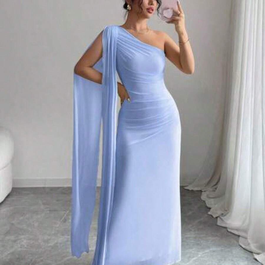 Nana's Women's Clothing Store Vestido largo ajustado de mujer de color amarillo claro, moda para primavera/verano - Azul - Ver 1