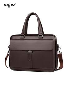 saroxi Men's Briefcase, Classic Computer Bag, Large Capacity For Files & Office Supplies, Business Commute, PU Leather, Minimalist Texture, Suitable For Work, Autumn Accessory, Gift For Husband - Brown - View 6