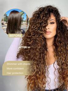 16pcs Hair Extensions, 7pcs/Set, Brown Color, 22 Inches Long, Natural Wavy Curly, Heat-Resistant Synthetic Fiber, Suitable For Women To Wear For Parties And Daily Use - Brown Ombre - View 4