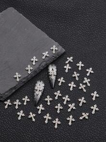 10/20/50pcs/Pack Cross Decor, 3D Nail Art Decorations, Rhinestone & Decals, Nail Art Accessories Rhinestone Nail Stickers, Metal Alloy Crystal Nail Studs, DIY Jewelry Craft Supplies (For Women And Girls Nails) - Multicolor - View 4