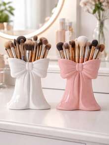Soporte para brochas de maquillaje con lazo rosa – Organizador de escritorio elegante para brochas, cosméticos, bolígrafos y talla grande | Accesorio de tocador lindo para mujeres, niñas, dormitorio, baño | Almacenamiento decorativo para amantes de la belleza, idea de regalo, decoración de habitación estética - Multicolor - Ver 8