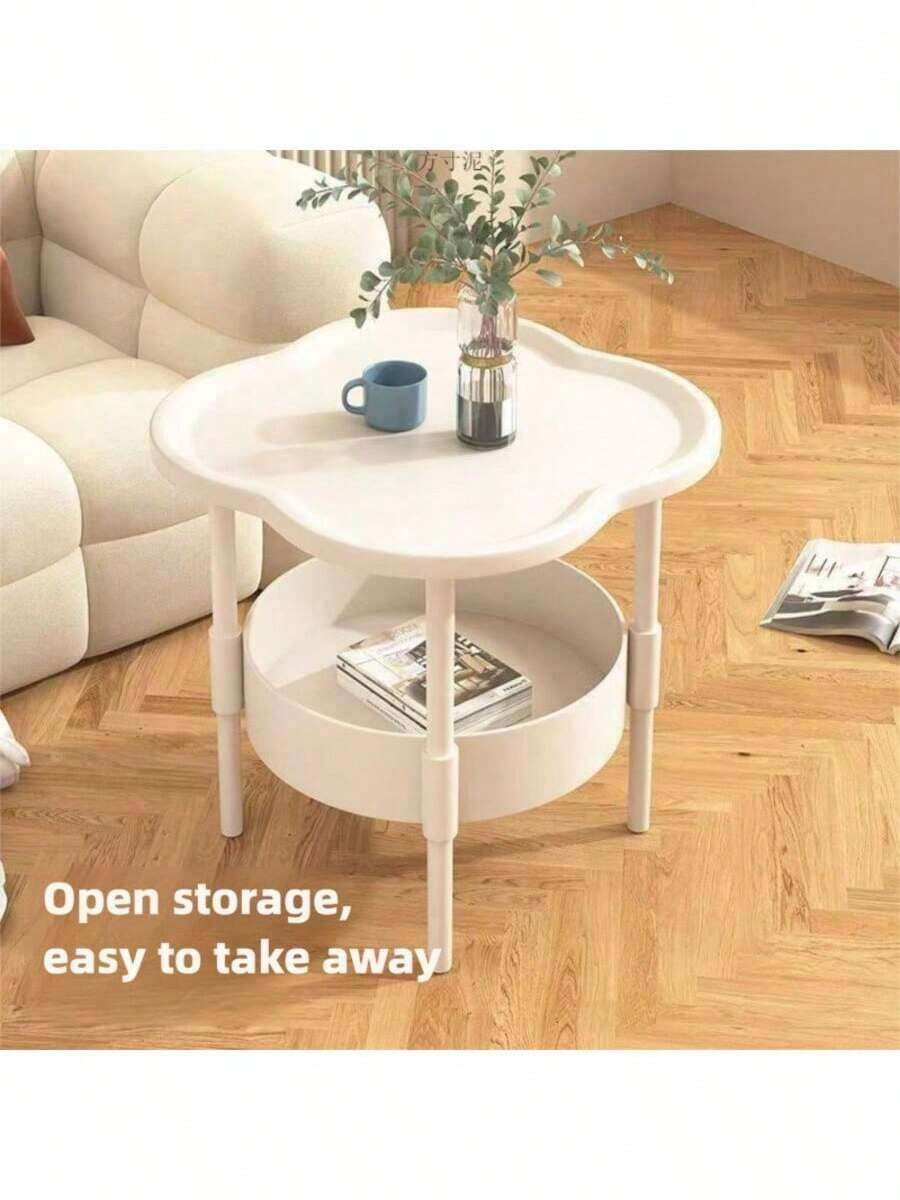Bàn phụ bằng nhựa kiểu dáng tối giản hiện đại - Bàn đầu giường chắc chắn với thiết kế hình cỏ bốn lá cho phòng khách, phòng học, phòng ngủ. - trắng - Xem 1