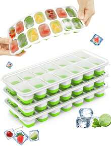 1pc/2pcs Silicone Ice Cube Tray With Removable Lid, Flexible Easy Release Ice Mold, Stackable Reusable For Home, Fridge, Bar, Cocktail, Beverage Preparation, Suitable For Summer Use - Multicolor - View 1