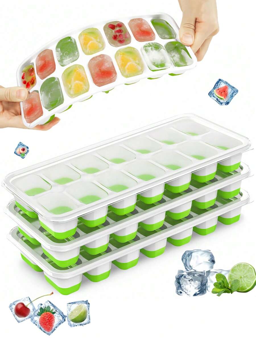 1pc/2pcs Silicone Ice Cube Tray With Removable Lid, Flexible Easy Release Ice Mold, Stackable Reusable For Home, Fridge, Bar, Cocktail, Beverage Preparation, Suitable For Summer Use - Multicolor - View 1