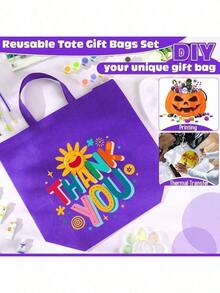 Reusable Grocery Bags Large Non Woven Shopping Bags With Handles Foldable Portable Tote Bulk, 16x6x12 Inch - 16x6x12 Inches + Dark Purple + 50 - View 6