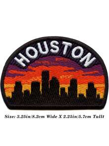 1 miếng vá thêu hình phong cảnh hoàng hôn và đường chân trời thành phố Houston, trung tâm thành phố, có thể ủi lên. - Nhiều màu - Xem 3