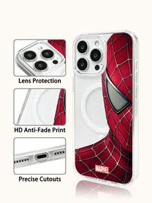 Marvel Spider-Man Iron Man Cartoon Men's Phone Case With Magnetic Charging Function, Compatible With IPhone 17 Pro Max/17 Pro/Air/16 Pro Max/15 Plus/14/13/IP 17/15Pro/12 Pro/11/16 Plus, XR Apple Shockproof Scratch-Resistant Protective Shell - Clear - View 1