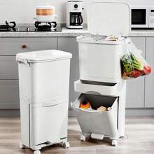 Genérico Cubo de basura de cocina de 43.2 L con 3 compartimentos, cubo de reciclaje grande de pp, sistemas de separación de residuos, cubo de basura con pedal, tapa con ruedas y asa para cocina 43.2L (24L+5.2L+14L) - Ver 9