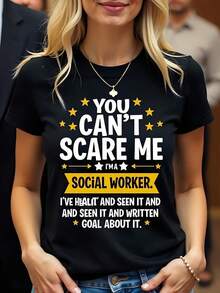 1 pieza de  playera para hombre y mujer, 100% algodón puro, cuello redondo casual con estampado, manga corta transpirable para uso diario. Muestra un dicho motivador, dise?ado especialmente para trabajadores sociales playera - Negro - Ver 1