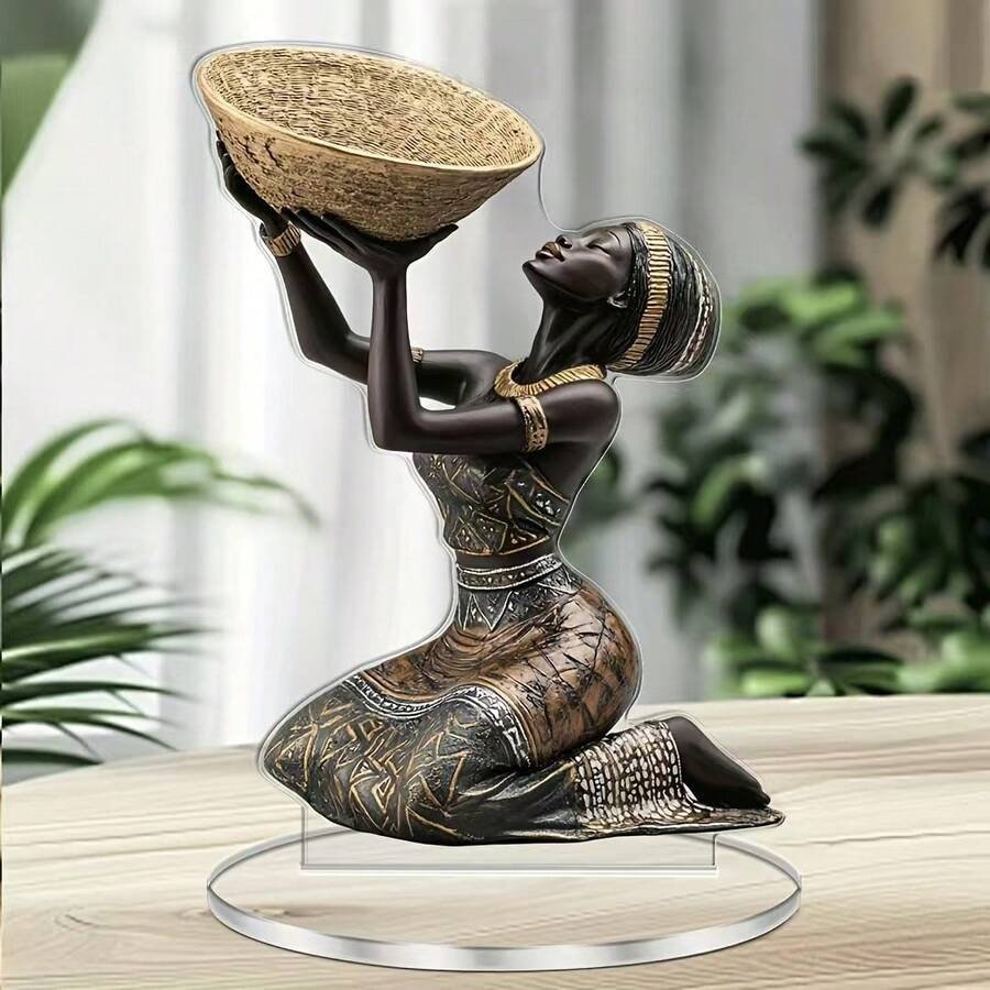 Creative Nostalgic Retro Acrylic Resin African Bust Statue Ornament For Living Room TV Cabinet Wine Cabinet Decor - A - View 1