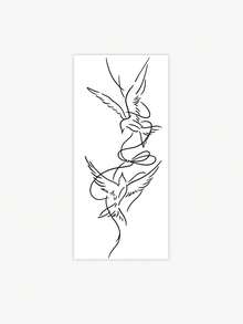 1 Herbal Tattoo Sticker, Minimalist Line Double Flying Birds With Ribbon Vertical Art Tattoo Pattern, Temporary Tattoo Sticker, Washable PVC, Disposable, Waterproof And Sweatproof, For Palms, Arms, Waist, Abdomen, Back, Legs, Non-Reflective, Realistic Tattoo Design, Suitable For Travel, Music Festivals, Gaming, Graduation Gifts, Daily Use, Can Last 7-14 Days - Black - View 4
