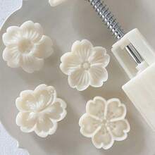 4pcs/Set Mooncake Mould Press Pattern Cake Decoration Plastic Mould, Sakura Mooncake Mould, Mung Bean Cake Dessert Supplement, Chinese Snack, Dim Sum, Ice Skin, Hand-Pressed, Home Baking - White - View 7