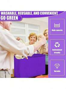 Reusable Grocery Bags Large Non Woven Shopping Bags With Handles Foldable Portable Tote Bulk, 16x6x12 Inch - 16x6x12 Inches + Dark Purple + 50 - View 5