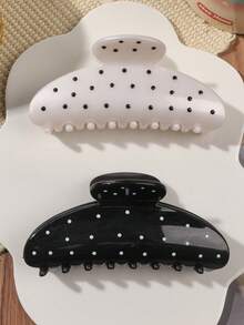 2/1pc Retro Polka Dot Semicircle Hair Clips, All-Scene Women Hair Accessories, Ideal Holiday Gifts For Girls - Multicolor - View 8