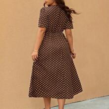 Nana's Women's Clothing Store Elaquor Vestido casual de vacaciones con estampado de lunares y nudo retorcido para tallas grandes - Multicolor - Ver 3