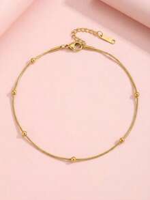 1pc Minimalist Fashionable 18K Gold Stainless Steel Snake Chain Beaded Bracelet, Jewelry Accessory, Memorial Gift, Outdoor Accessory - Yellow Gold - View 3