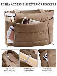 Bolso de mano para mujer, bolso ligero y esponjoso, adecuado para viajes, trabajo, playa, gimnasio, compras - Rosa 2 - Ver 12