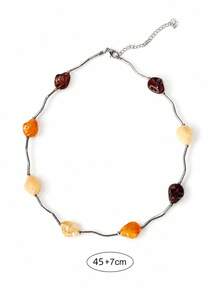 1pc Asymmetrical Silver Faux Stone Necklace - Minimalist Fashion Accessory - Elegant For Daily Wear, Dates, Vacation, Beach, Festivals - Multicolor - View 4